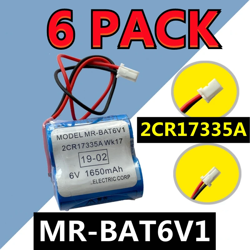 (NEW DATE)  6 PACK Original MR-BAT6V1 2CR17335A WK17 6V PLC Lithium Battery With Connectors (Customizable Plug)