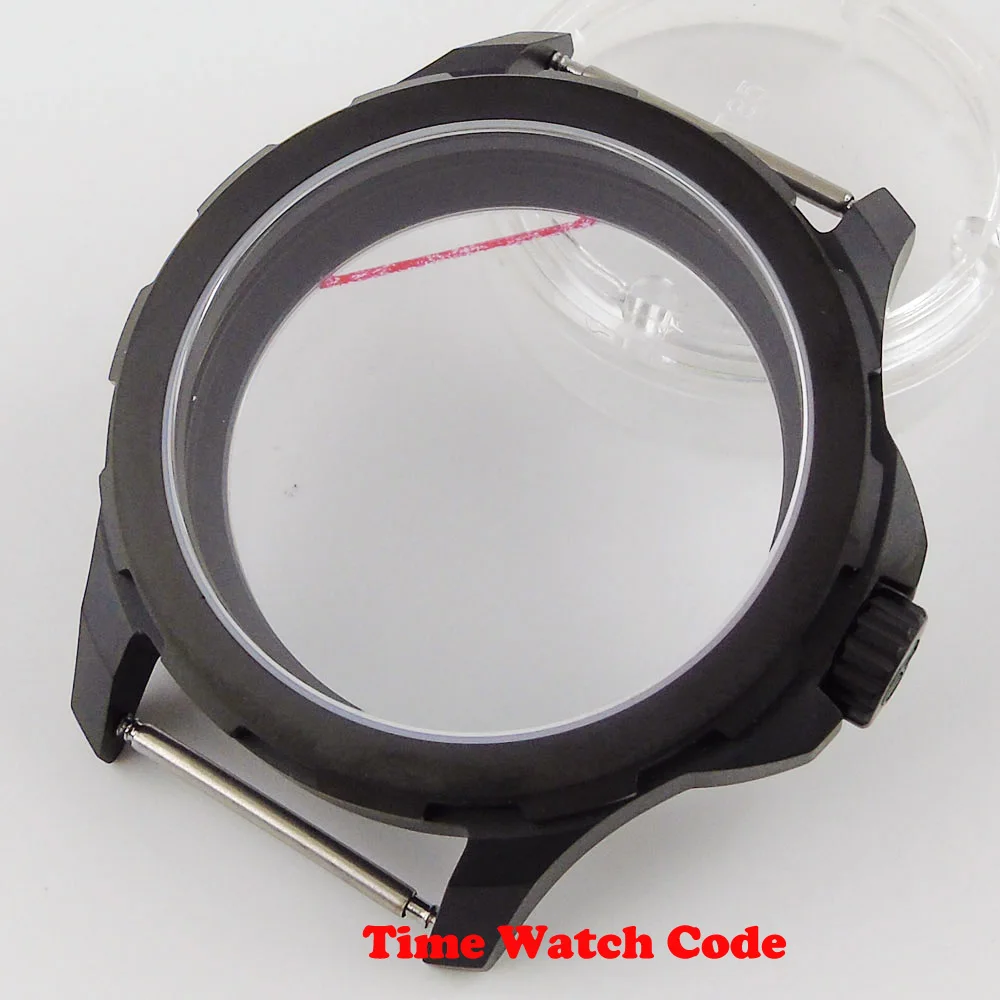 

Black PVD Plated 44mm Men's Watch Case Fit ETA 6497 6498 Hand Winding movement transprent case back watch parts