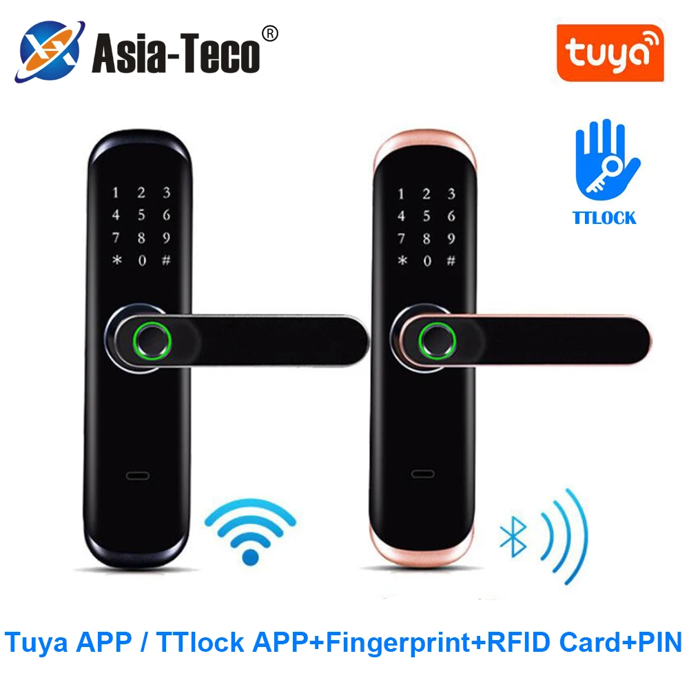 Tuya Smart Lock Fingerprint & APP Control,5-in-1 Access for Wooden/Metal Doors RFID/IC Card/Temporary Passcode/Anti-Peep Keypad