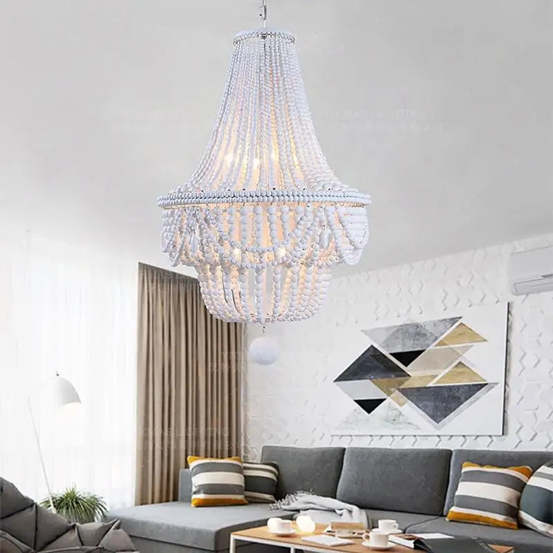 Wood chandelier lighting modern/white/beaded chandelier lamps for living room/bedroom/dining room/kitchen french hanging lights