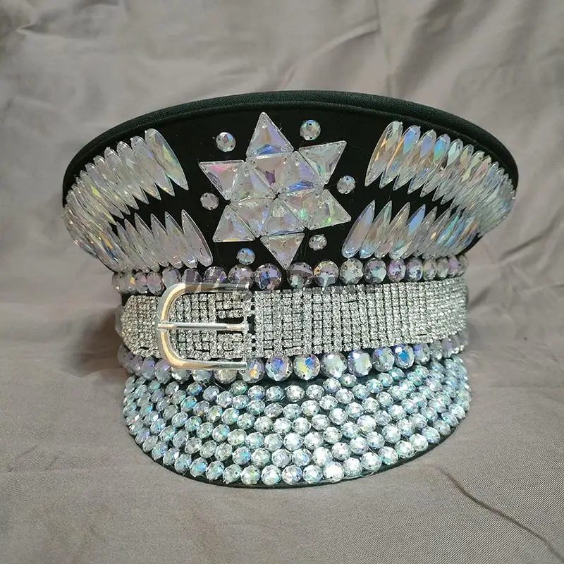 

New Diy Handmade Blingbling Crystal Punk Hat