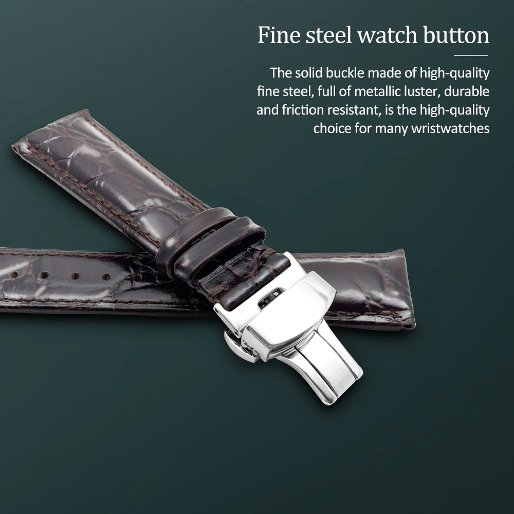 Double Sided Genuine Crocodile Leather Watchband 14 16 18 19 20 21 22mm Watches Strap Coffee Black Butterfly Buckle Watch Band