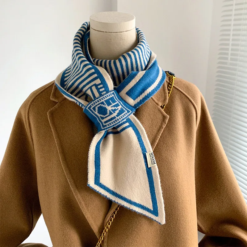 Knitted Scarf New Design Striped Luxury Brand Scarf Women Winter Scarf Warm Long Skinny Small Scarf Female Neckerchief Scarves