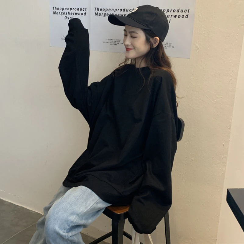 Sweatshirts Women Spring Simple Solid Loose Ulzzang Chic Tender Female Leisure Daily Vintage O-neck All-match Fashion Soft New