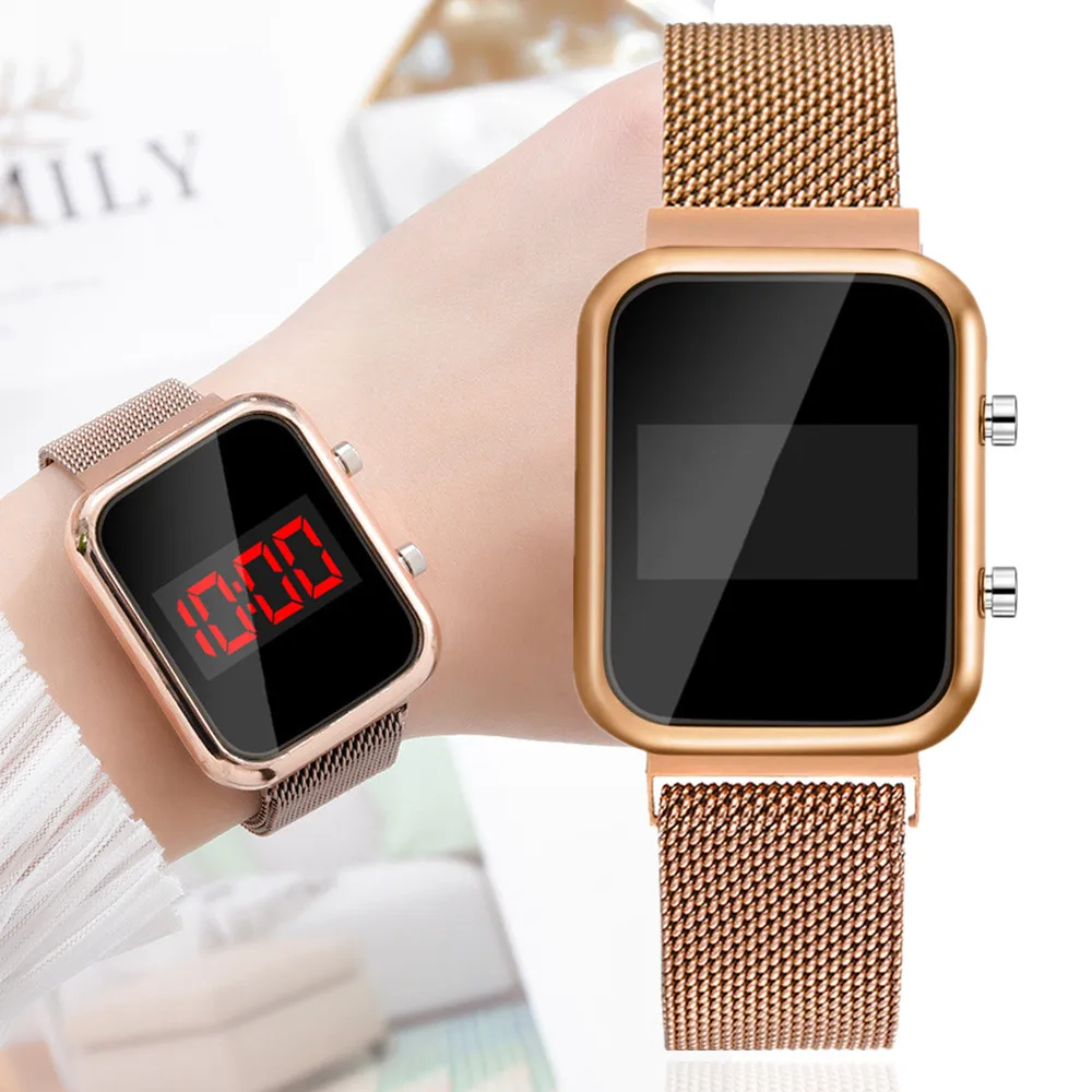 Luxury Rose Gold Stainless Steel Women's Watch Digital Magnet Watches For Women LED Wristwatch Female Clock Relogio Feminino