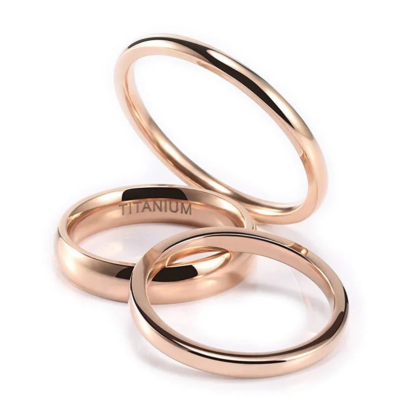 Kolmnsta 2mm 4mm Thin Ring for Women Titanium Rose Gold Polished Classic for Male Female Wedding Engagement Band Couple