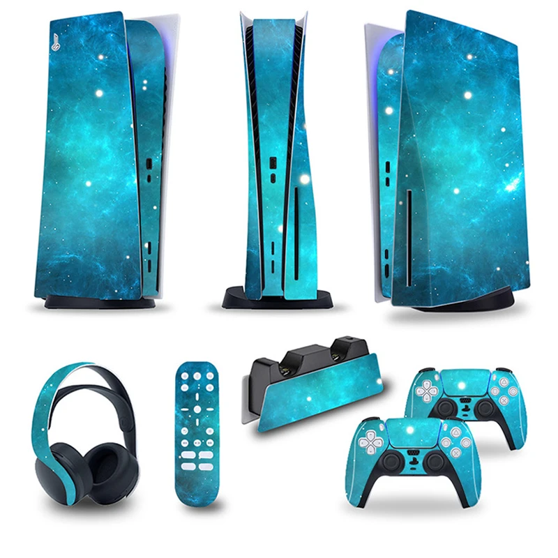 5 in1 full set PS5 Digital Edition Skin Sticker Decal Cover for PlayStation 5 Console and 2 Controllers PS5 Skin Sticker Decal