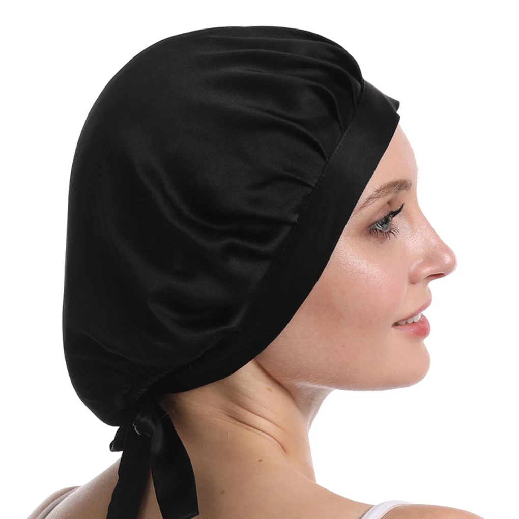 Mulberry Silk Nightcap Sleeping Cap Pure Silk Hair Wrap Adjustable Elastic Band Sleeping Beanie