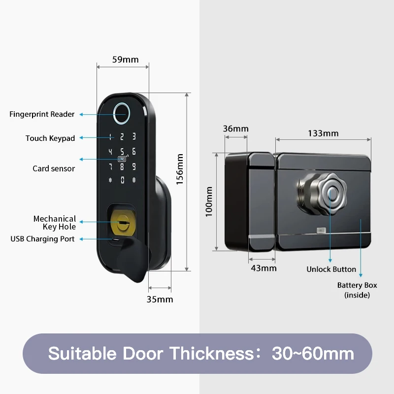 TUYA / TTLock APP WIFI Smart Door Lock 5 in 1 Fingerprint Password Waterproof Unlock Support Alexa & Google Assistant