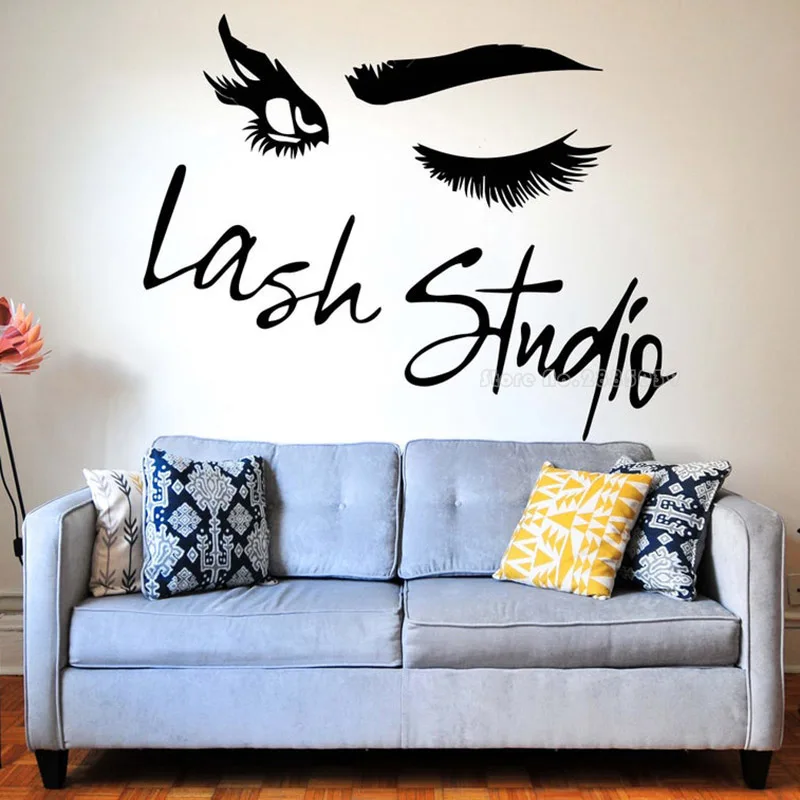 Lash Studio Wall Stickers Eyelashes Extension Eyes Beauty Vinyl Wall Decals Beauty Salon Wall Art Classic Eyebrow Decor LL2287