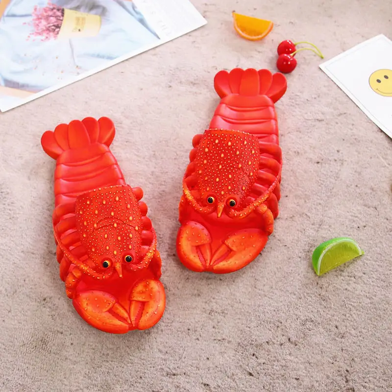 Red Crawfish Sandals Women Flat Summer Shoes Woman Slides Slippers Lobster Design Womens Animal Sandals Unisex Big Size 24-47