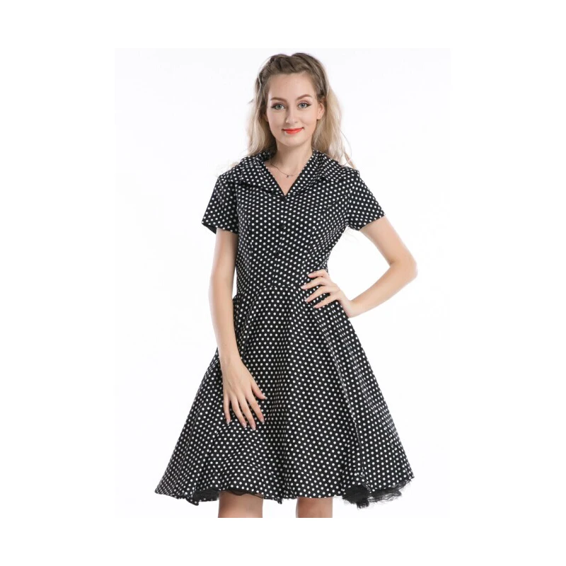 Ladies 50\'s Vintage Rockabilly Polka Dots Swing Dress Plus Size Retro Dress S-3XL