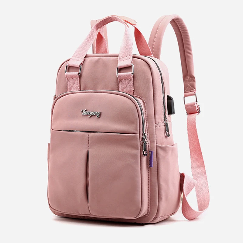 Top-Handle USB Charging Women Backpack Large Capacity Casual Travel Rucksack Preppy Student School Bag 14 inch Laptop Backpack