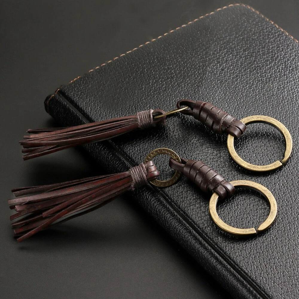 2024 Trend Jewelry Vintage Handwork Weave Tassel Leather Keychain Personalized Jewelry Brown Key Chain Men Accessories Jewelry