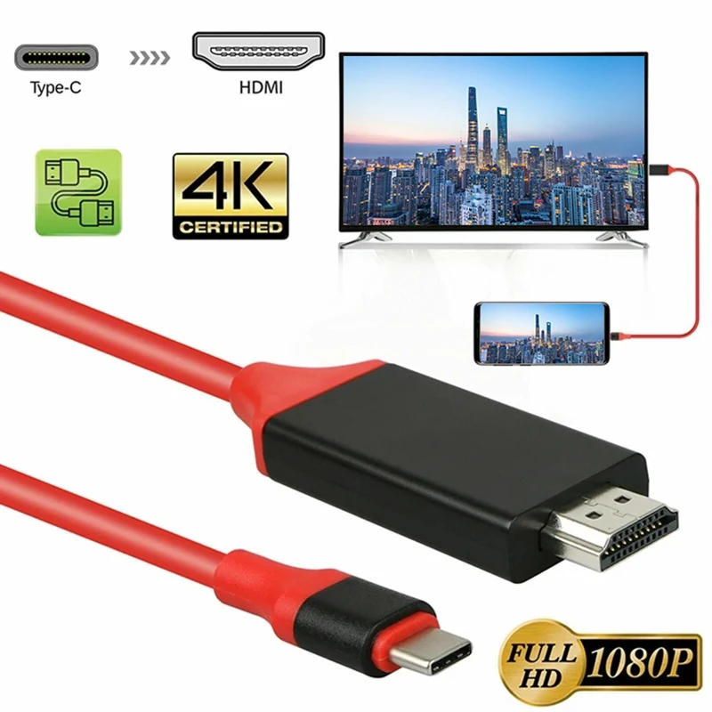 1080P Type TV Cable USB C to HDMI-compatible Cable 2M Type-C Micro HD TV Cable Adapters For Samsung Huawei USB-C HDTV Projector