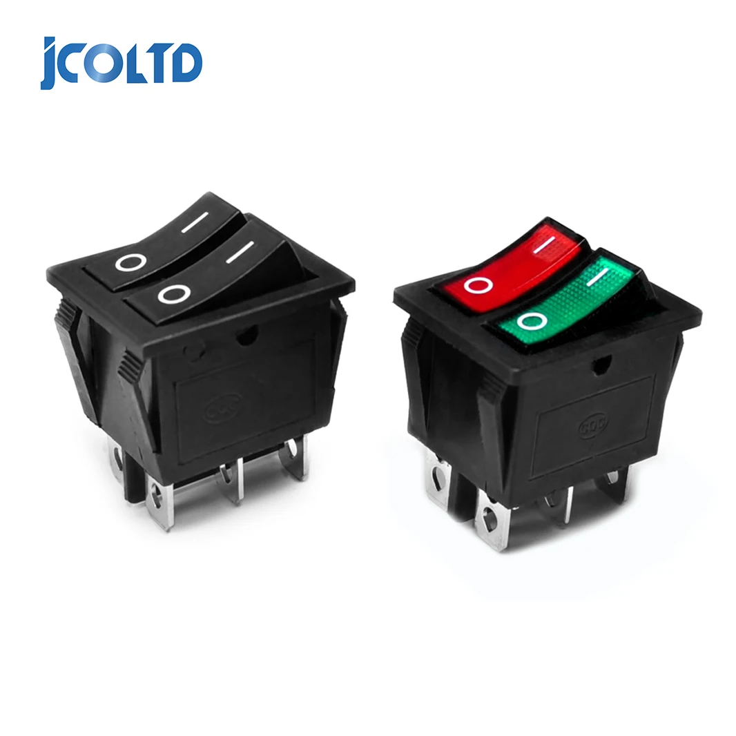 Double Boat Rocker Switch 6 Pin On-Off With Green Red Light 20A 125VAC