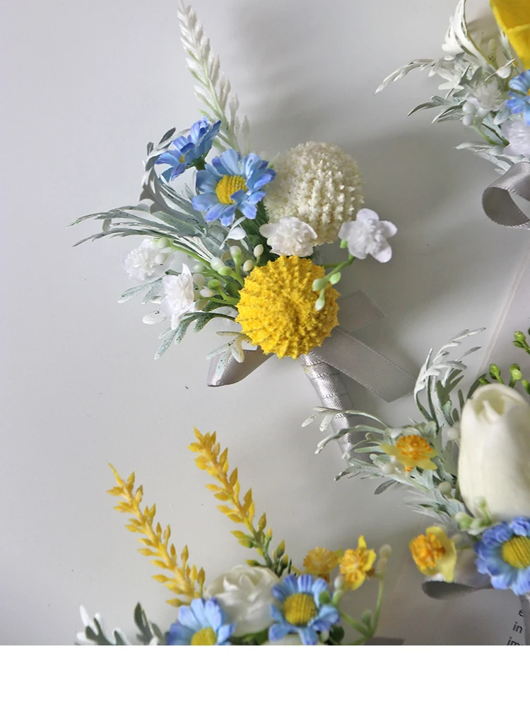 Bracelet de demoiselle d'honneur jaune Calla Wrist Corsage, Rose thé, InjFlower, Bracelets de mariage, Fleurs à la main, Boutonnière pour hommes