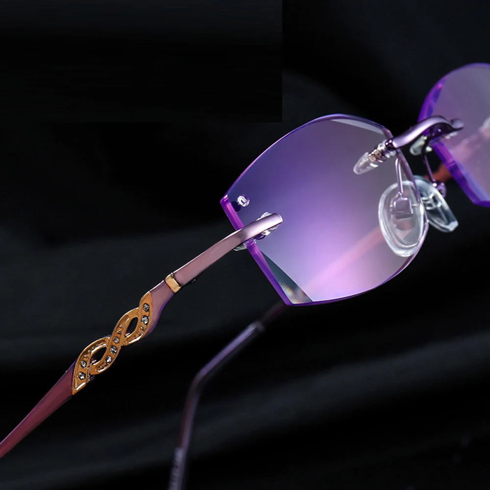 Titanium Frame Ultra Light Rimless Frame Diamond Cut Women luxury Reading Glasses +0.75 +1 +1.25 +1.5 +1.75 +2 +2.25 +2.5 to +4