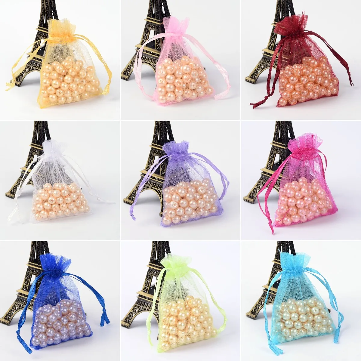 50Pcs 7x9cm Drawstring Organza Bags Candy Jewelry Packaging Bag Storage Christmas Birthday Present Gift Packing Pouches