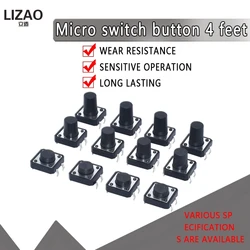 20PCS 12x12 12*12*4.3mm 5mm 6 7 8 9 10 11 12 13 14 15 16 17 4Pin Tactile Tact Push Button Micro Switch Self-reset DIP Switches