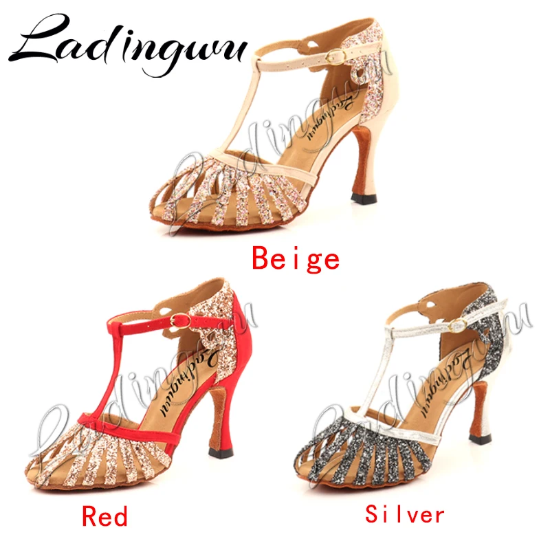 Ladingwu 2021 New Style Salsa Dance Shoes Woman Girls Latin Dance Shoes Suede Glitter Soft Bottom Ballroom Dance Shoes Dance San