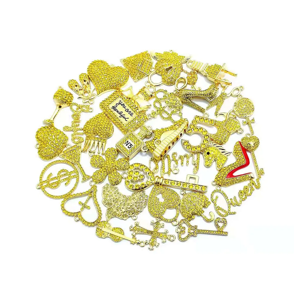 

35Pcs Yellow Rhinestone Mixed Delicate Girls Charms Fit For Women'S Diy Jewelry Accessories N3