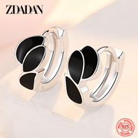 ZDADAN 925 Sterling Silver Black Hoop Earring For Women Fashion Jewelry Accessories Wholesale