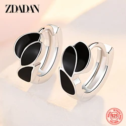 ZDADAN 925 Sterling Silver Black Leaves Hoop Earring For Women Fashion Jewelry Accessories Wholesale