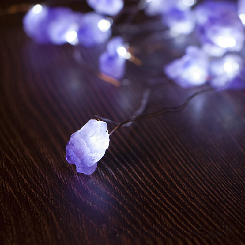 LED Purple Stone String Light Twinkle Creative Real Stone Lamp String Battery Operated for Valentine’s Day Couple Dating Decor