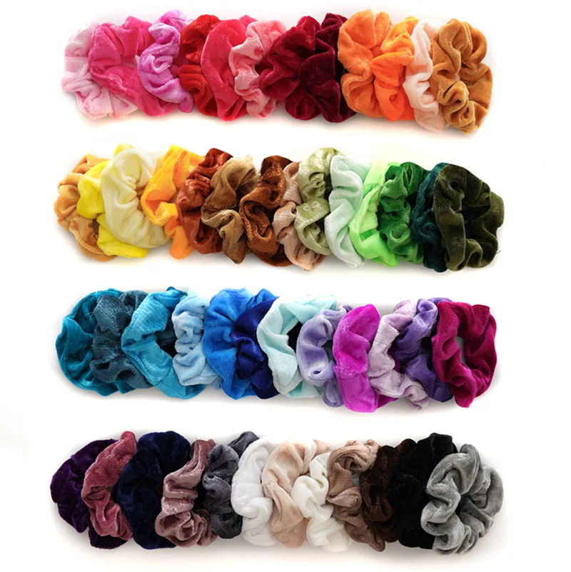 50PC/lot Solid Velvet Scrunchies Candy Color Hair Bow Ponytail Holder Elastic Hair Bands wholesale