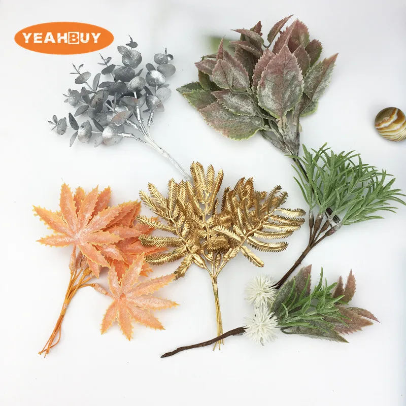 

Artificial plastic plants maple eucalyptus leaf diy wedding decorative flowers needlework brooch home decor christmas garland