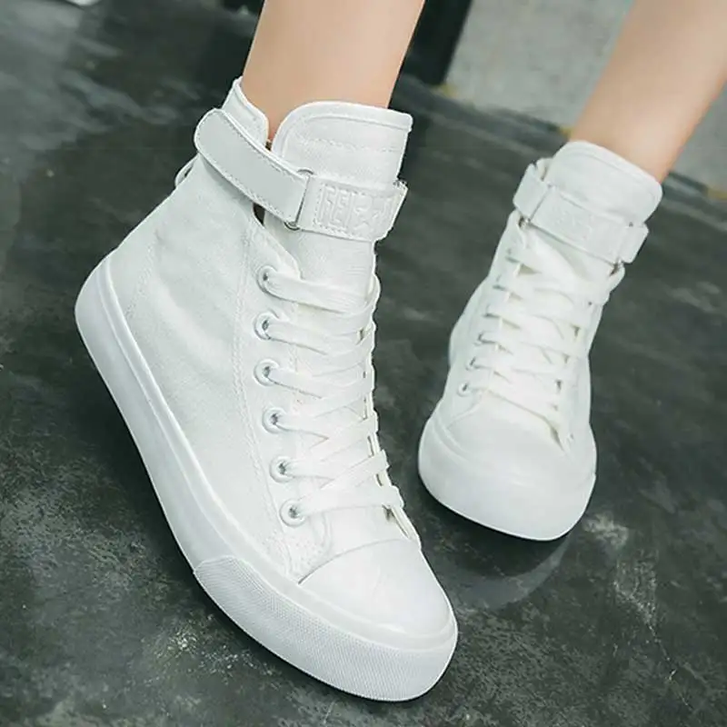 High Top Sneakers Women Vulcanize Shoes Basket Femme White Canvas Shoes Woman Lace Up Trainers Women Tenis Feminino Casual