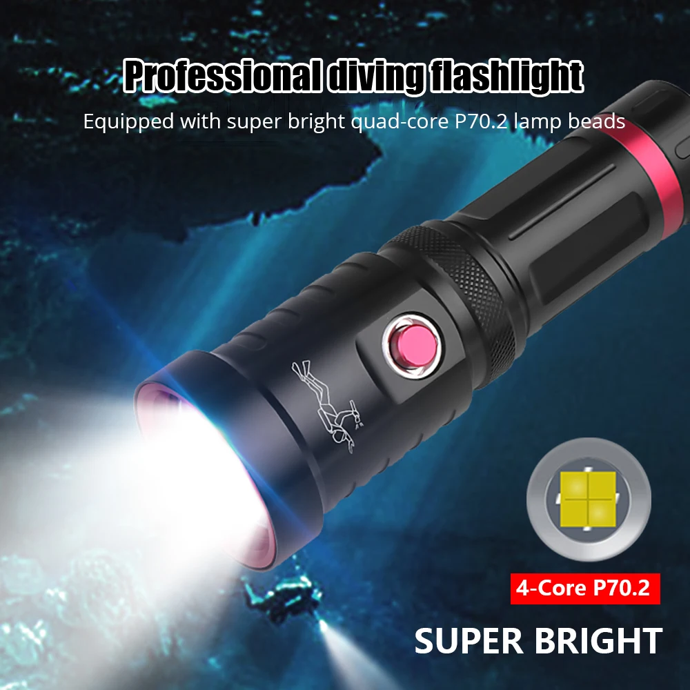 LED Diving Flashlight Super Bright P70.2 Torch Professional IPX8 Dive Lamp 150M Underwater Lantern Waterproof 26650/18650 Light