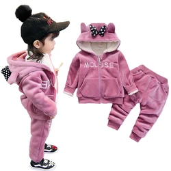 Thickening Mouse Baby Girls Clothing Sets Autumn Winter Cotton Baby Clothing Set Hooded Jacket And Pants Girls Suit Kids Clothes