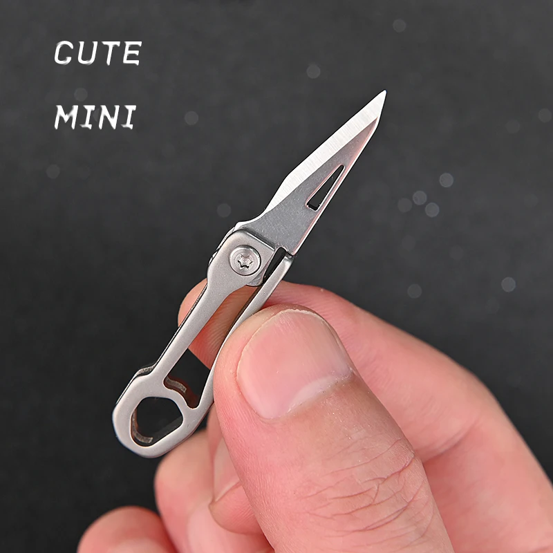 Mini Titanium Alloy Folding Knife Portable Small Blade EDC Keychain Pendant Express Unpacking Pocket Knife Gift EDC Tool