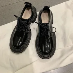 MILI-MIYA New Arrival Thick Heels Women Cow Patent Leather Pumps Lace Up Round Toe Fashion Street Casual Shoes Size 34-42