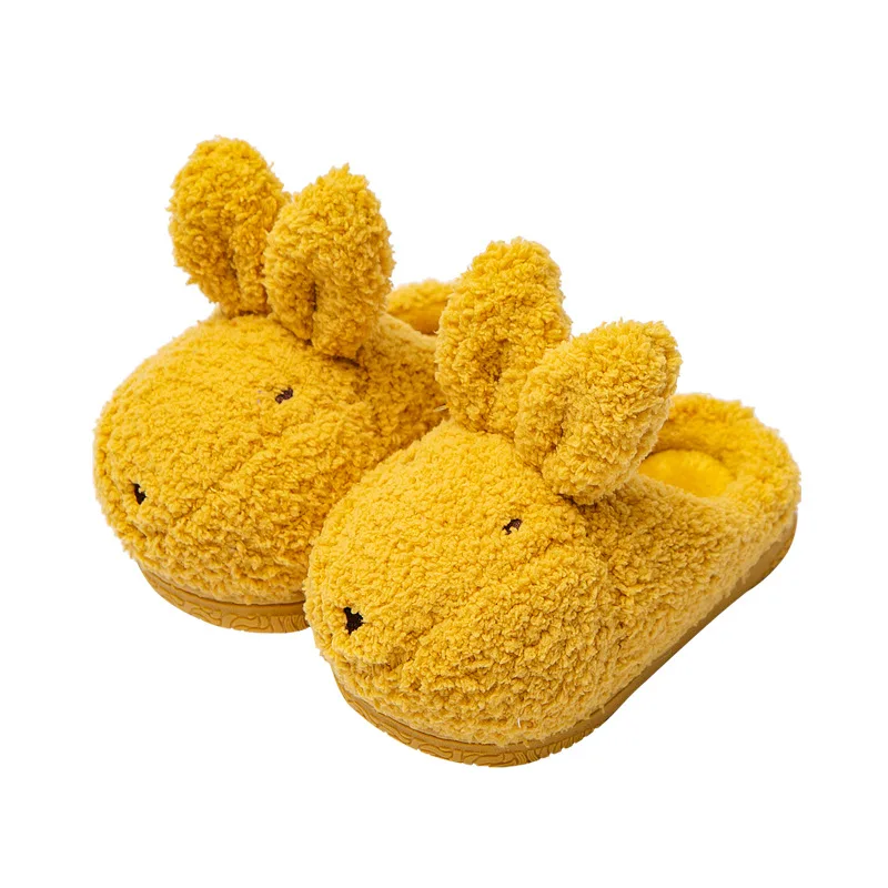 2021 New Cartoon Rabbit House Children Fur Slippers Winter Warm Plush Boys Girls Bedroom Cotton Shoe Non-slip Home Kids Slippers