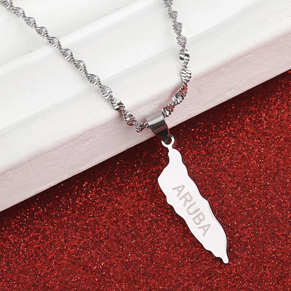 الفولاذ المقاوم للصدأ الذهب اللون أروبا قلادة على شكل خريطة قلادة جزر البحر الكاريبي خرائط حلية مجوهرات