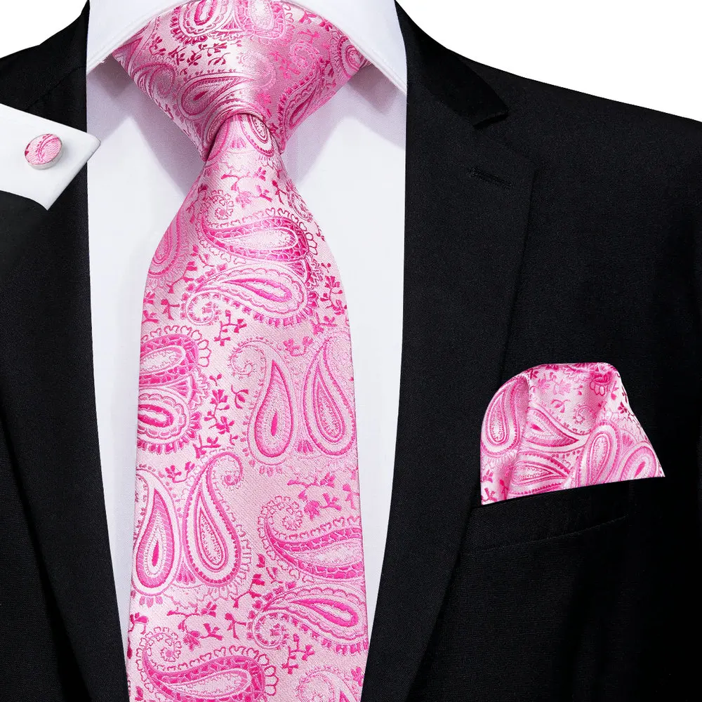 Hi-Tie – cravate rose Paisley 100% soie pour hommes, nouvelle mode Business, cravate 8.5cm pour hommes, cravates formelles de luxe de mariage de qualité