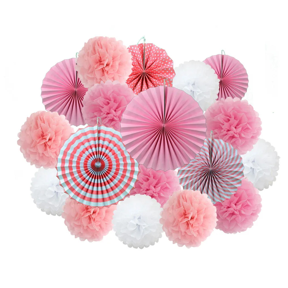 DIY-Set mit gemischten Faltfächerchen aus Papier und Pompons in Rosa-Orange für Hochzeiten, Partys, Kinder, Mädchen, Bat Mitzvah-Dekoration – Detail 6