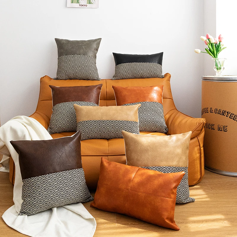 

The new Nordic style PU stitching diamond geometric pattern sofa cushion cover without fillers, single size price 1 piece