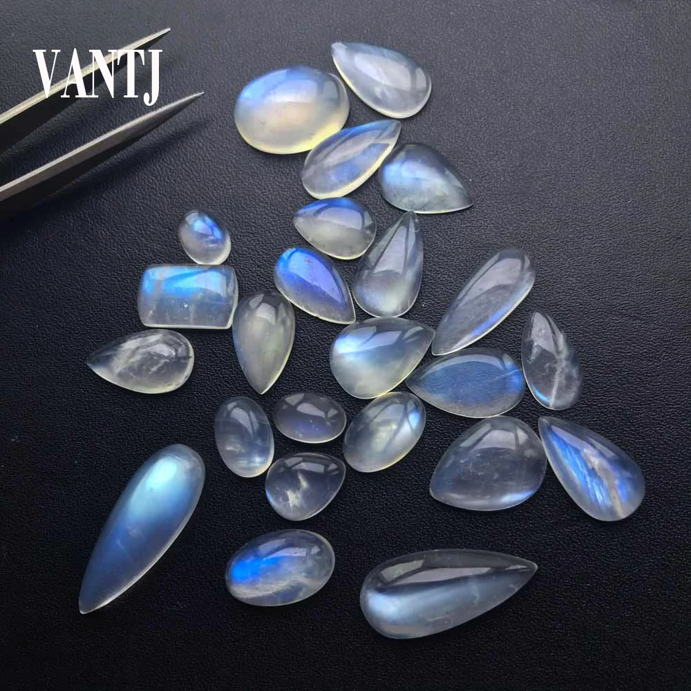 

VANTJ Real Natural Blue Moonstone Loose Gemstones High Quality Rainbow Cabochon Cut for Women Silver Gold Diy Jewelry Gift