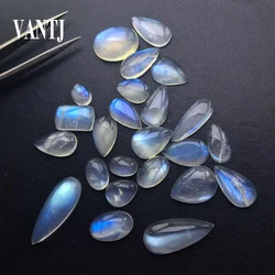 VANTJ Real Natural Blue Moonstone Loose Gemstones High Quality Rainbow Cabochon Cut for Women Silver Gold Diy Jewelry Gift