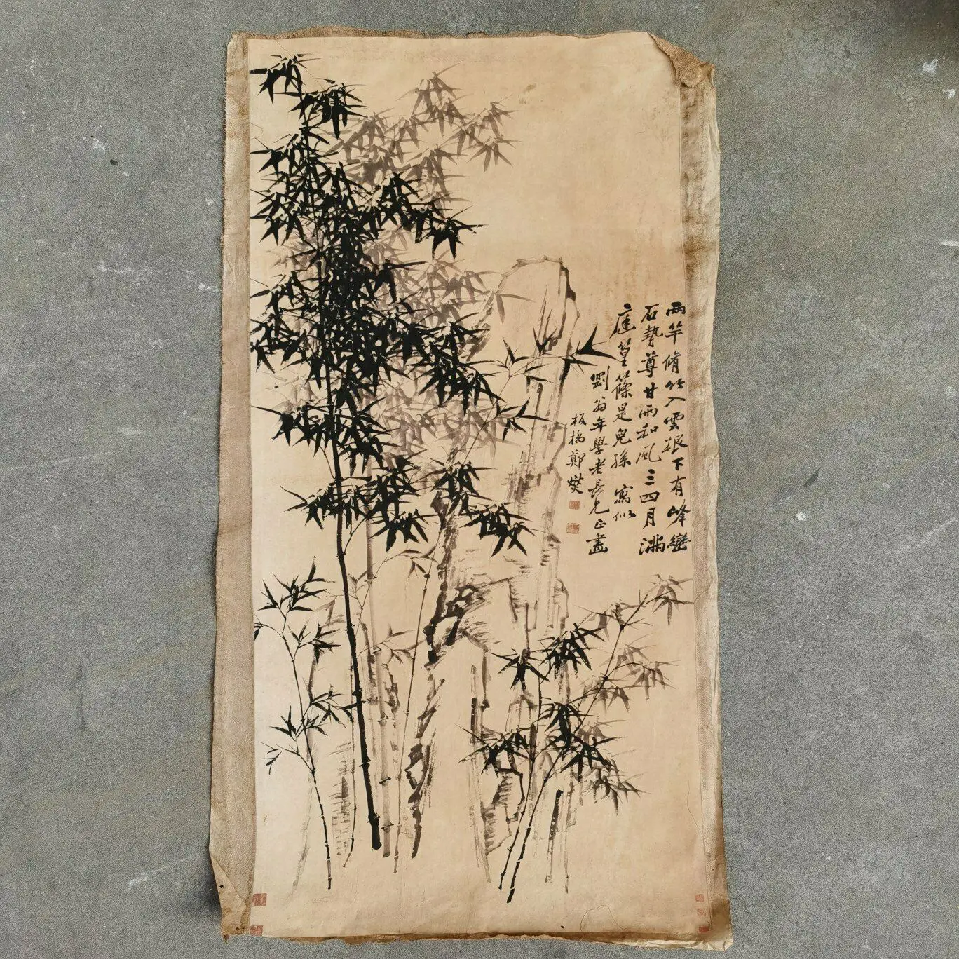 

Chinese Old Scroll Zheng Banqiao Bamboo Painting Rice Paper Painting Slice