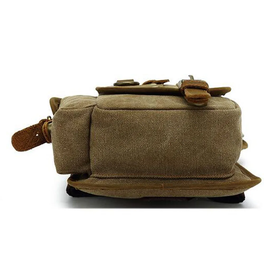 Vintage Men Leg Drop Bags Canvas Splicing Crazy Horse Leather Crossbody Shoulder Rider Hip Bum Belt Fanny Waist Bag