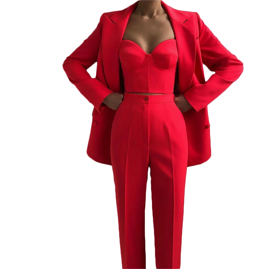 Blazer moda tapete vermelho feminino calças terno lazer soltinho vestuário para festa de casamento (jaqueta + calças)