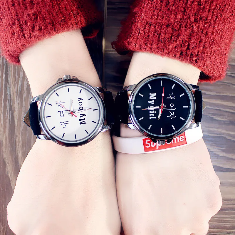 Hot Selling Couple Watches Ins Fashion Lovers Quartz Analog Leather Band Uzlang Wristwatch Student Pair Watch Dropshipping