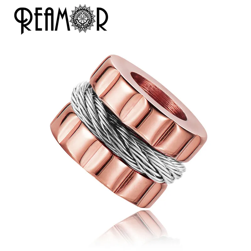 REAMOR 5pcs 316l Stainless Steel Metal Spacer Beads Black Steel Wire Inlay Charms Beads For DIY Bracelet Jewelry Making Findings