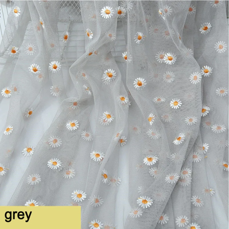 3yards Flower Daisy Embroidery Tulle Soft Mesh Fabric for Dress Skirt Transparent Lace Net fabric Gauze Apparel Cloth DIY Sewing