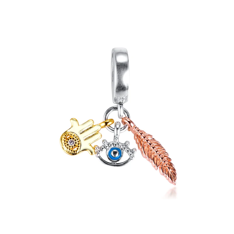 Hamsa All-seeing Eye & Feather Spirituality Fits Bracelets Woman DIY beads for jewelry making Silver kralen voor sieraden maken